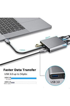 Daytona FC02 Macbook Uyumlu Type-C™ To 4K Ultra Hd 1080p Hdmı/ Vga/ Pd Şarj/ USB 3.0 4IN1 Çevirici Hub Adaptör