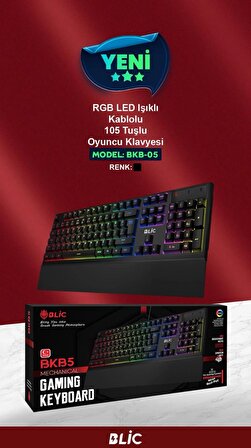 Siyah Bilek Destekli Rgb Red Switch Türkçe Q Gaming Oyuncu Mekanik Klavye BKB5