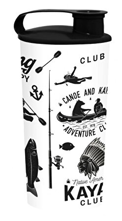 Herevin 470 ml Kayak Club Kapaklı Plastik Bardak - Siyah/Beyaz