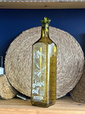 Şeffaf Yeşil Renkli Beyaz Olive Oil Baskılı Yağdanlık