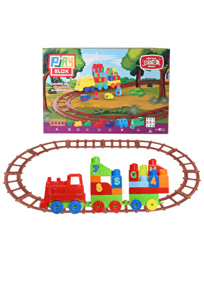 Play Blox Oyuncak Tren Seti 41 Parça Sayılar ve Alfabe Treni Parlak Renkler Mega Blok Seti 2403