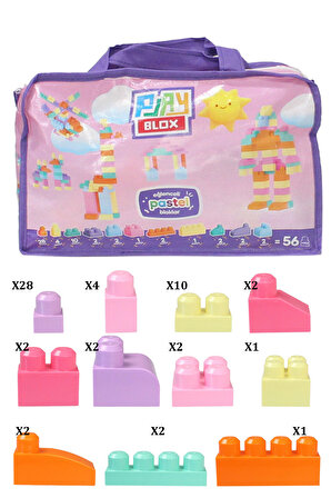 Play Blox 2915 Pastel Renkler Mega Blok Seti 56 Parça Pembe Çantalı