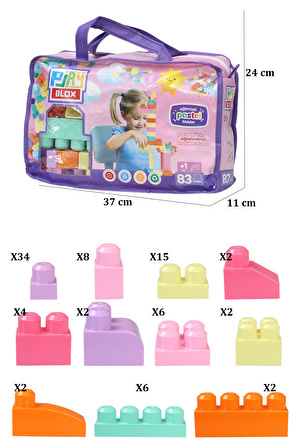 Play Blox 2946 Pastel Renkler Mega Blok Seti 83 Parça Pembe Çantalı