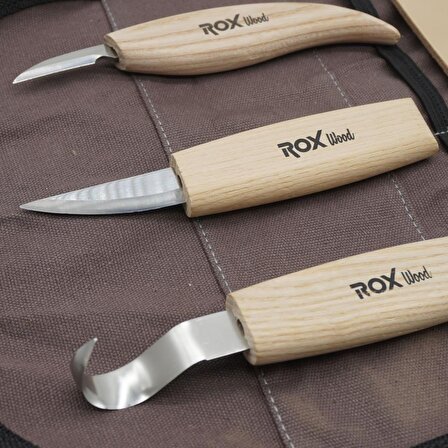 Rox Wood Ahşap Kaşık Kuksa Oyma Bıçağı Seti 5 Parça Bez Çantalı