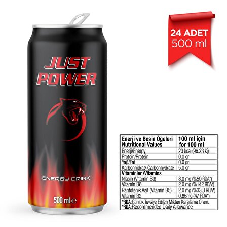 Just Power Energy Drink 500 ml 24 Adet Enerji İçeceği
