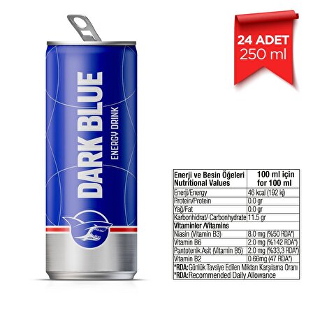 Dark Blue Energy Drink 24 x (250 ML) Enerji İçeceği