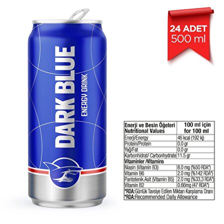 Dark Blue Energy Drink 24 X (500 ML) Enerji İçeceği