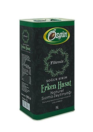 Özgün Zeytin Ve Zeytin Yağı Erken Hasat Filtresiz Soğuk Sıkım Sızma Zeytinyağı 5 lt Teneke 