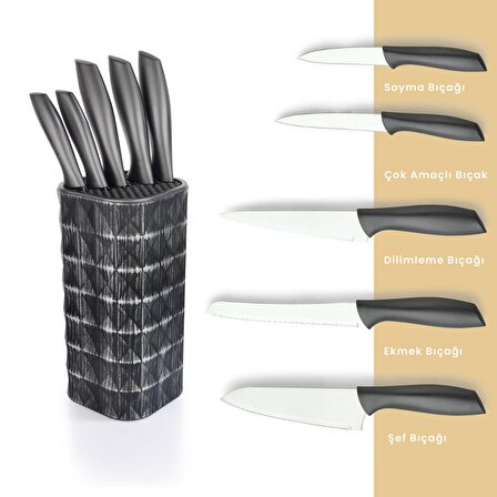 Schafer Quick Chef Standlı Bıçak Seti-6 Parça-Gri01