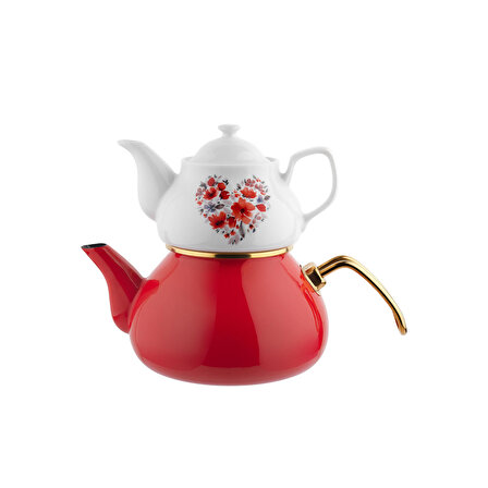 Schafer Komfort Desenli Çaydanlık Takımı 3 Parça-Kırmızı