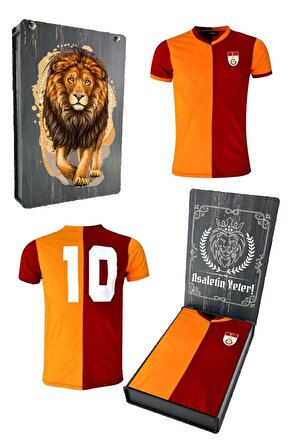 Galatasaray Orijinal Metin Oktay T-Shirt Özel Tasarım Aslan Baskılı Ahşap Kutu