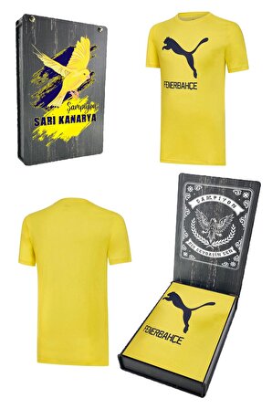 Fenerbahçe Orijinal Puma Sıfır Yaka Sarı T-Shirt Hediyelik Ahşap Kutulu