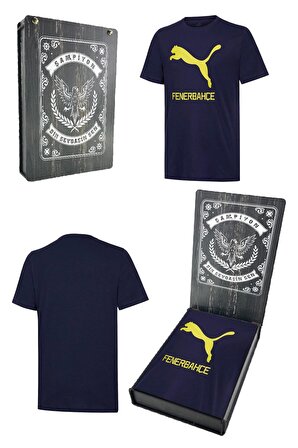 Fenerbahçe Orijinal Puma Sıfır Yaka Lacivert T-Shirt Hediyelik Ahşap Kutulu