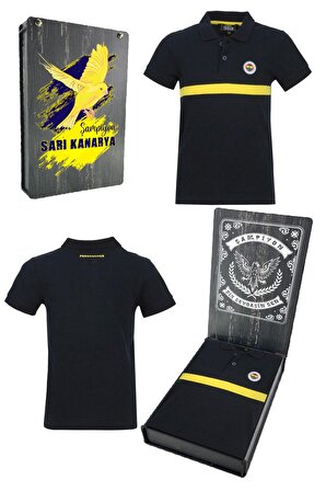 Fenerbahçe Orijinal Lisanslı Polo Yaka Çocuk T-Shirt Hediyelik Ahşap Kutulu