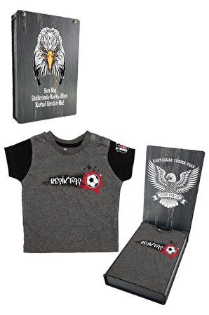 Beşiktaş Orijinal Antrasit Bebek T-Shirt Hediyelik Ahşap Kutulu