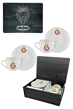 Galatasaray Orijinal Lisanslı 2'li Çay Fincanı Takımı Hediyelik Ahşap Kutulu
