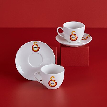 Galatasaray Orijinal Lisanslı 2'li Çay Fincanı Takımı Hediyelik Ahşap Kutulu