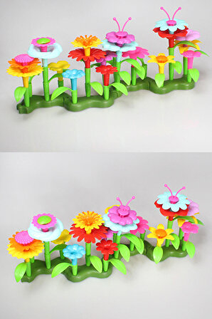52 Parça Bahçe Çiçek Yapım Seti Yapı Blokları Yapboz Lego Bul Tak Puzzle Eğitici Oyuncak Yeşil