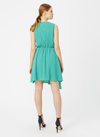 Random Deri V Yaka Kolsuz Kemer DetaylıPileli Yeşil Kadın Elbise