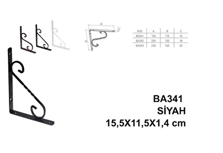 Beşel Perforje Raf Altı Raf Demiri Mat Siyah 15,5x11,5x1,4 cm