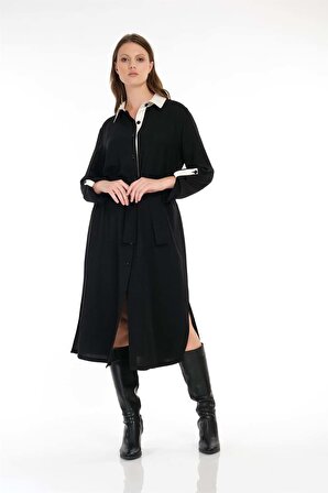 Sedna Kadın Büyük Beden Beli Kuşaklı Uzun Tunik 5010 Siyah