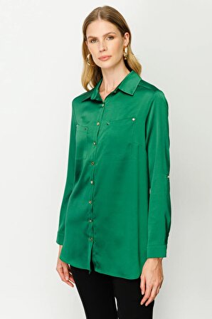 Ekol Gömlek Yaka Yeşil Kadın Bluz 23201013