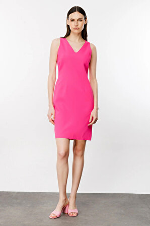 Ekol Kadın V Yaka Sıfır Kol Elbise 4002 Pink
