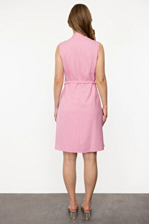 Ekol Kadın V Yaka Kuşak Kemerli Elbise 4036 Pink