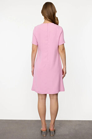 Ekol Kadın Yanı İşlemeli Sıfır Yaka Elbise 4048 Pink