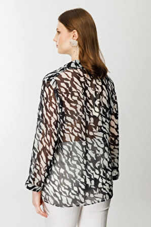 Ekol Kadın Desenli Şifon Kolye Detaylı Bluz 1510 Siyah