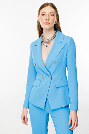 Ekol Kadın Düğmeli Ceket 5224 Mavi