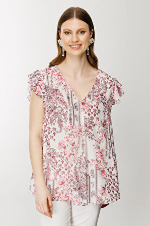 Ekol Kadın Şifon Kolu Volanlı Bluz 1544 Pink