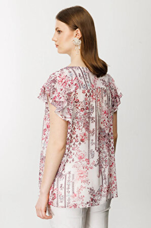 Ekol Kadın Şifon Kolu Volanlı Bluz 1544 Pink