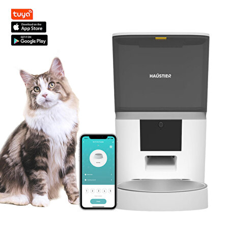 Haustier QQ003 Akıllı Kedi/köpek Otomatik Mama Kabı, App-Wifi ile Uzaktan Kontrol, Öğün Planlama,porsiyon Belirleme,6lt Hazne, Metal Kase, Beyaz