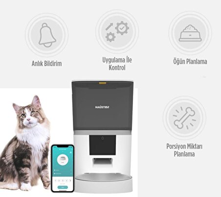 Haustier QQ003 Akıllı Kedi/köpek Otomatik Mama Kabı, App-Wifi ile Uzaktan Kontrol, Öğün Planlama,porsiyon Belirleme,6lt Hazne, Metal Kase, Beyaz