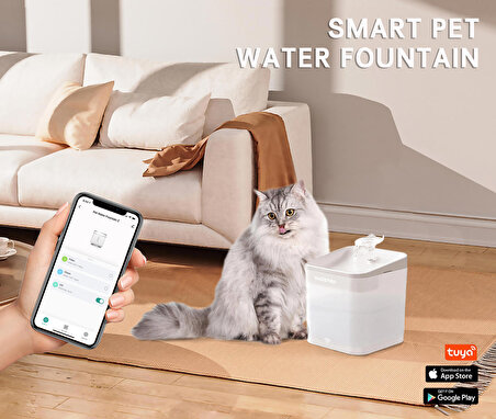 Haustier WF004 Akıllı Kedi Köpek Su Sebili Su Şelalesi Su Pınarı, UV Su Filtrelemeli - Smart Wifi - Tuya App, Ultra Sessiz, Beyaz