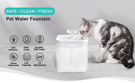 Haustier WF004 Akıllı Kedi Köpek Su Sebili Su Şelalesi Su Pınarı, UV Su Filtrelemeli - Smart Wifi - Tuya App, Ultra Sessiz, Beyaz