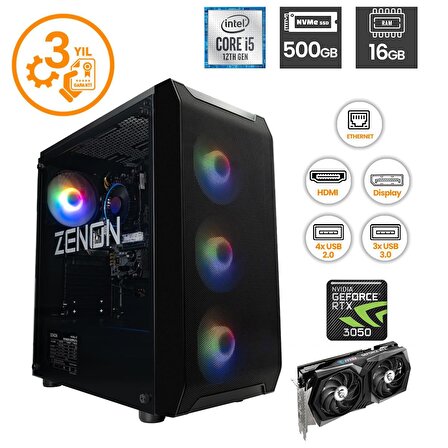 Zenon RAKS TR101 i5-12400F 16GB 500GB SSD RTX3050 FreeDOS Gaming Masaüstü Bilgisayar