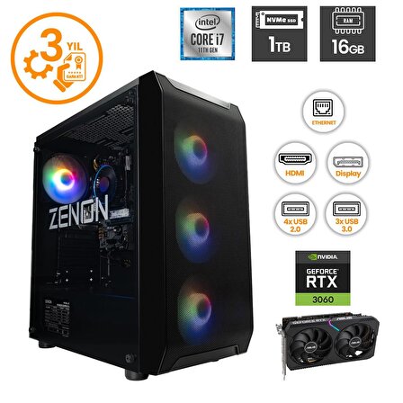 ZENON RAKS TR102 i7-11700F 16GB 1TBSSD RTX3060 FreeDOS Gaming Masaüstü Bilgisayar 
