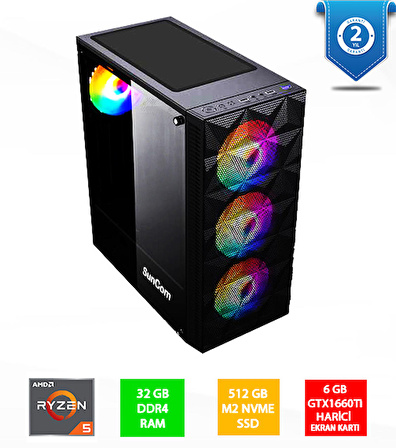 SUNCOM Gaming SG1-111 Ryzen 5 5500 32GB 512GB SSD 6gb GTX1660Ti DOS Masaüstü PC