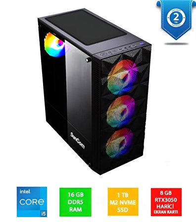 SUNCOM Gaming SG1-123 i5-12400F 16GB 1TB SSD 8gb RTX3050 DOS Masaüstü PC