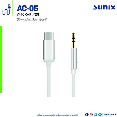 Sunix Ac-06 Type C Aux Kablo Beyaz