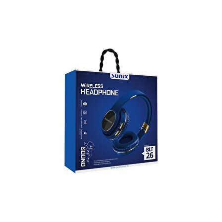 Sunix Wireless 5.0 Süper Bass Kulak Üstü Bluetooth Kulaklık Mavi BLT-26