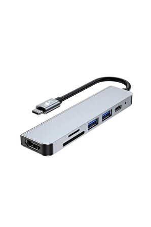 Shaza 6in1 USB Type-C Hub Port Adaptör HDMI SD KART USB PD Girişli