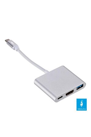 Shaza 3in1 Type-C To HDMI Hub Port Adaptör PD USB 3.0 4K HDMI Çıkışlı