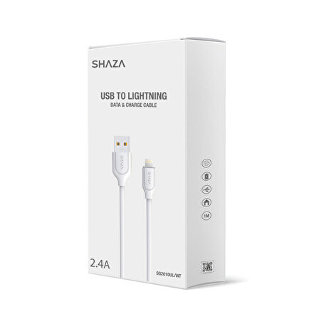 Shaza USB- Lightning 1M 2.4A Destekli Şarj ve Data Kablosu SG2003UL/WT