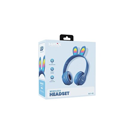 Sunix Wireless 5.0 Stereo Tavşan Kulak Üstü Bluetooth Kulaklık Mavi BLT-43