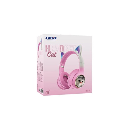 Sunix Wireless 5.3 Stereo Kedili Kulak Üstü Bluetooth Kulaklık Pembe BLT-45