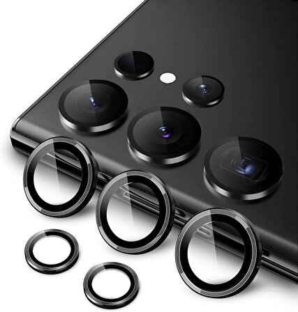 Sunix Samsung S23 Ultra İle Uyumlu Darbeye Dayanıklı Safir Kamera Lens Koruyucu Siyah