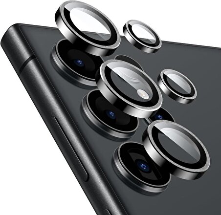 Sunix Samsung S24 Ultra İle Uyumlu Darbeye Dayanıklı Safir Kamera Lens Koruyucu Siyah